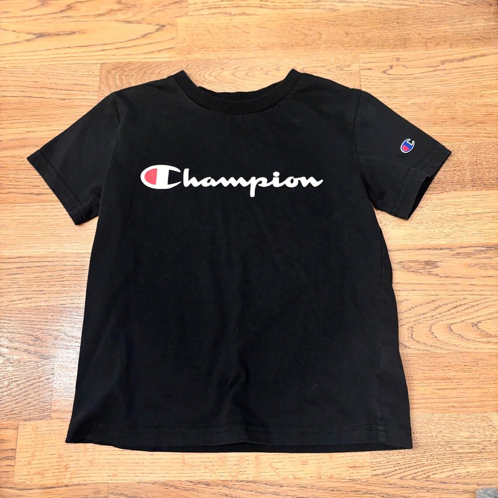 Kids Champion‎ Authentic Athleticwear T Shirt Black Size 6 Short Sleeve Logo